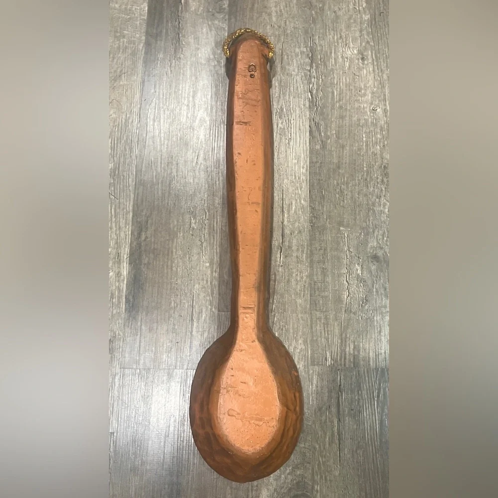 Large Hand-Carved Wooden Spoon - Brown